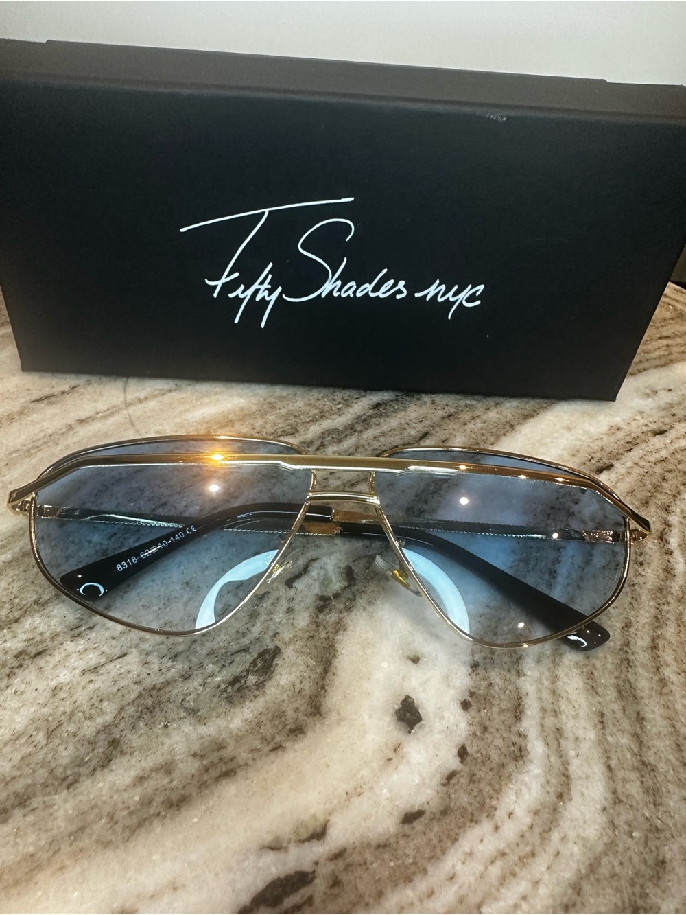 Fifty Shades NYC Gold Aviator Sunglasses with Blue Gradient Lenses